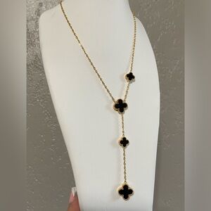 Black Clovers V-Cut Stainless Steel Gold Necklace